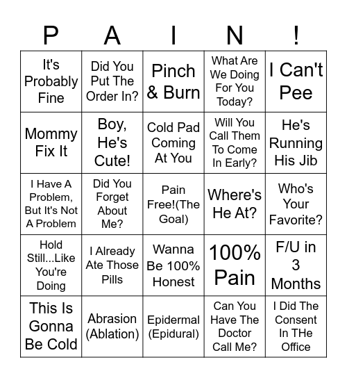 Pain's The Game! Bingo Card