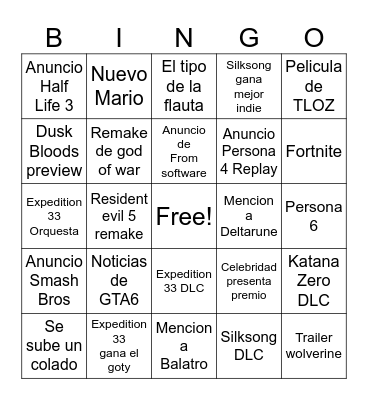 GOTY 2025 Bingo Card