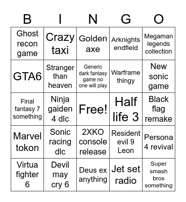 Game awards Bingo Card