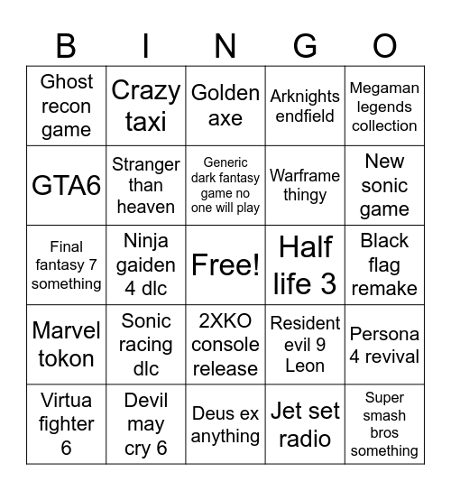Game awards Bingo Card
