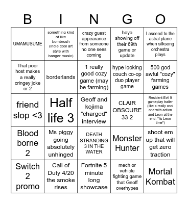 THE GAY(me) AWARDS Bingo Card