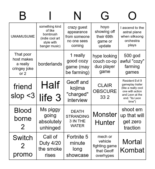 THE GAY(me) AWARDS Bingo Card