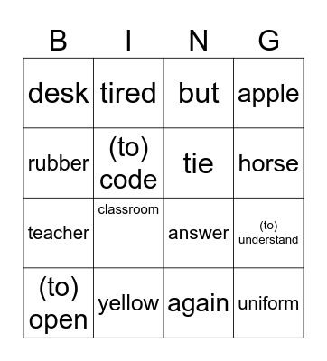 Vocab bingo Card