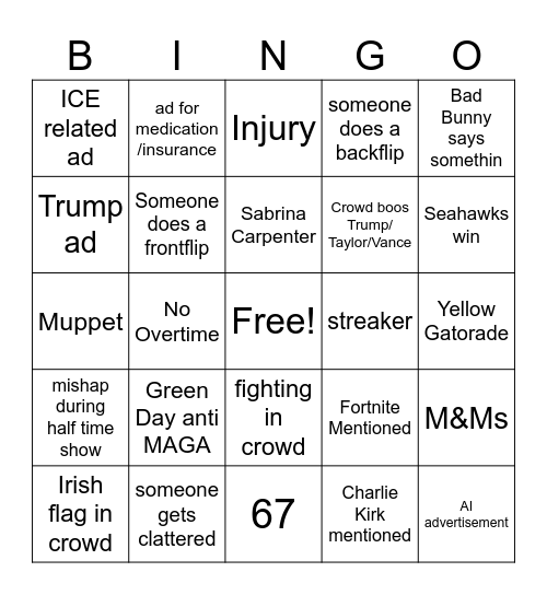 SUPERBOWL Bingo Card