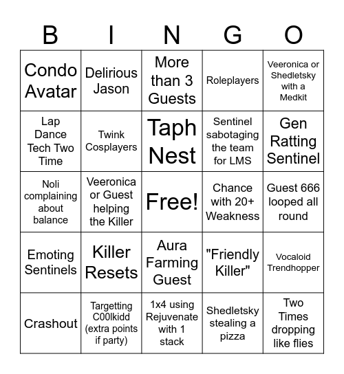 Forsaken Bingo Card