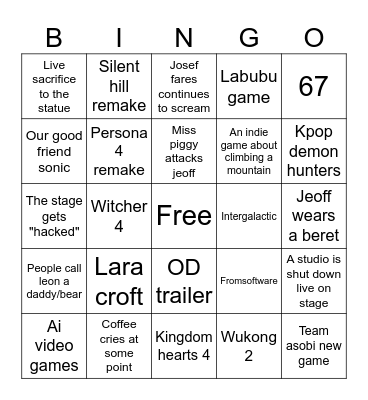 Game awards 2025 Bingo Card