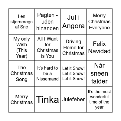 Christmas Music bingo Card
