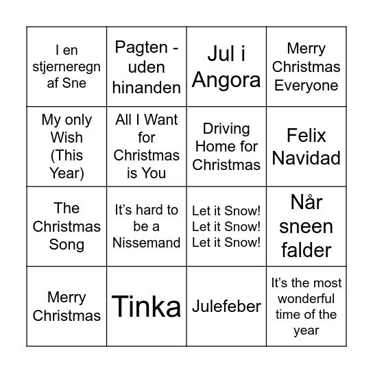 Christmas Music bingo Card