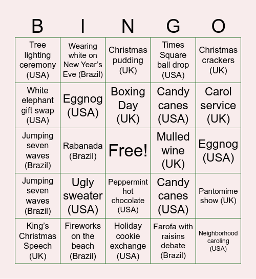 Holiday Bingo Card