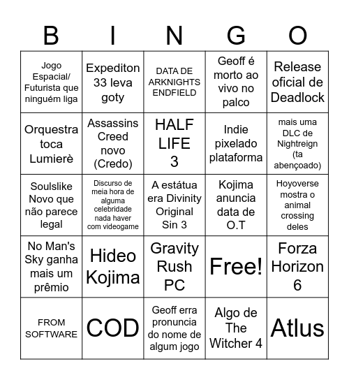 THE GAME AWARDS 2025 Bingo Card