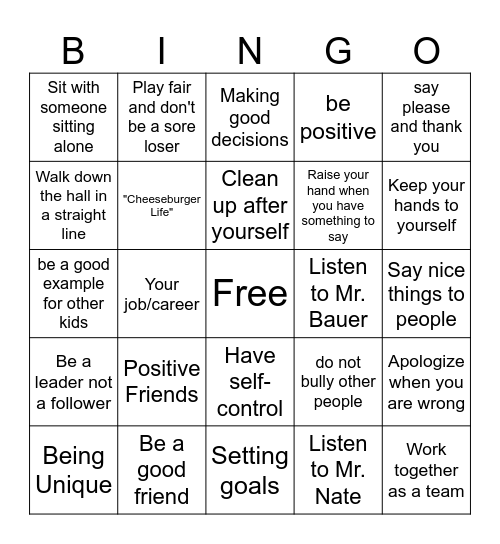 Cheeseburger Life Bingo Card