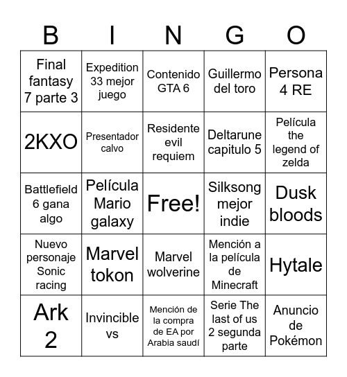 Untitled Bingo Card