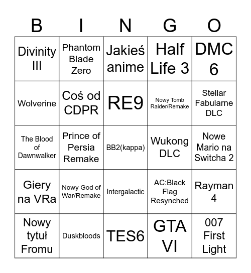 TGA2025 Bingo Card