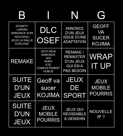 GAME AWARDS 2026 Bingo Card