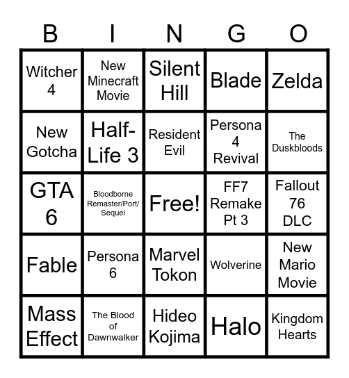 The Game Awards 2025 Bingo Card
