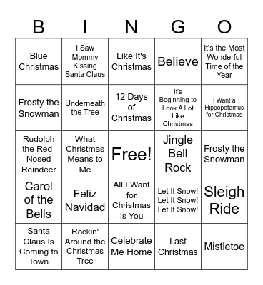 Christmas Music Bingo Card