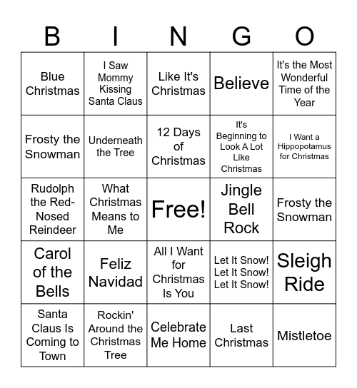 Christmas Music Bingo Card