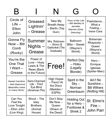 Movie & TV Soundtrack Hits Bingo Card