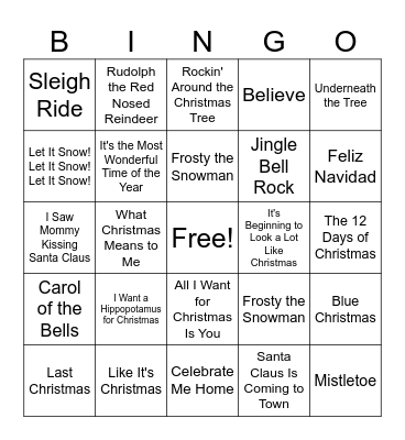 Christmas Music Bingo Card