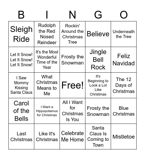 Christmas Music Bingo Card