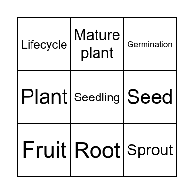 LIFECYCLE OF A PLANT Bingo Card