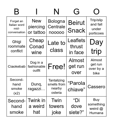 Bologna Bingo Card