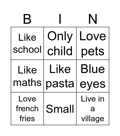 Personal presentation Bingo Card