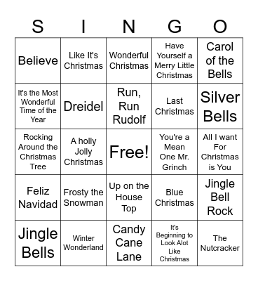 Holiday Singo Bingo Card
