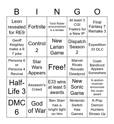 Untitled Bingo Card