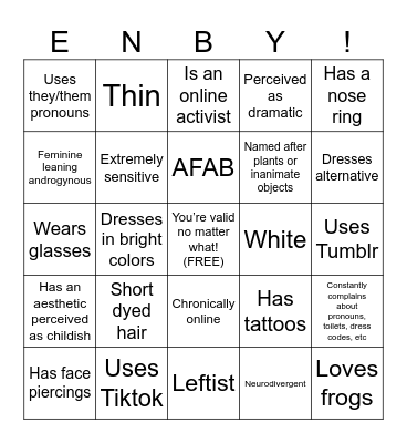 Nonbinary stereotypes Bingo Card