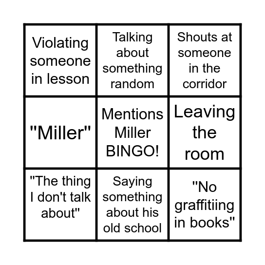 Miller BINGO! Bingo Card