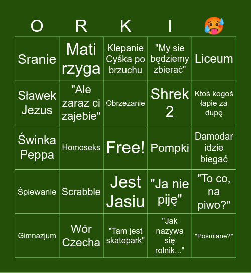 Orki Bingo Card