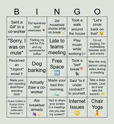 Virtual Office Bingo Card