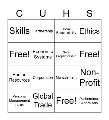 BM Final Vocab Bingo Card