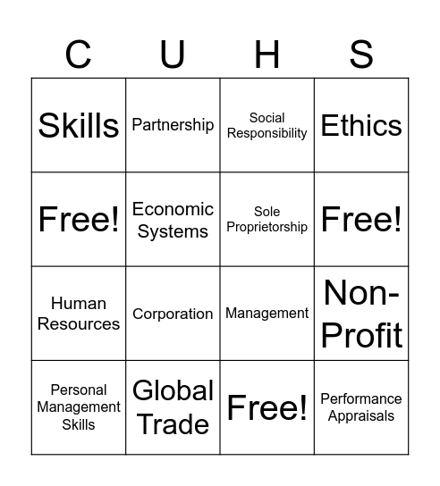 BM Final Vocab Bingo Card