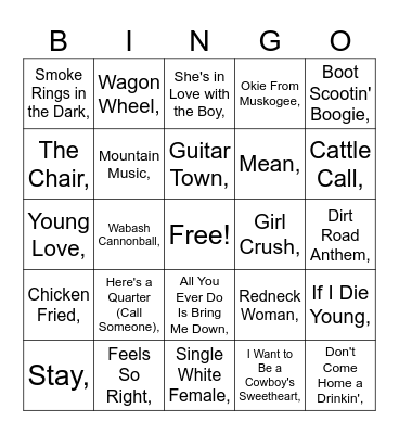 All Time Country Vol 2 Bingo Card