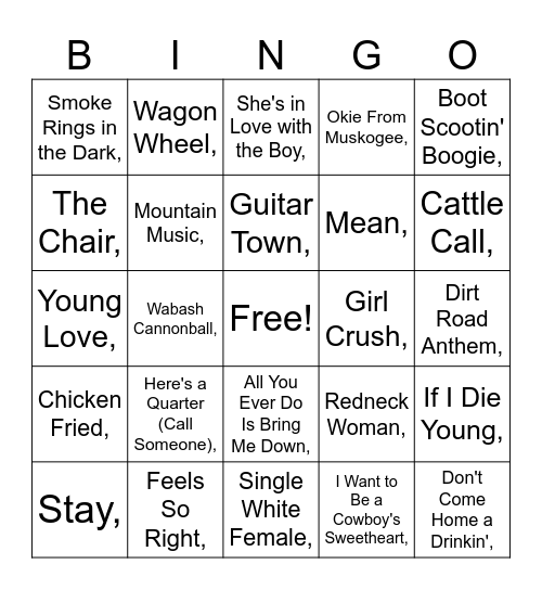 All Time Country Vol 2 Bingo Card