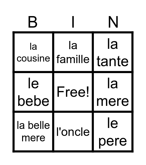 La famille Bingo Card