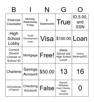 Credit Union Bingo Card