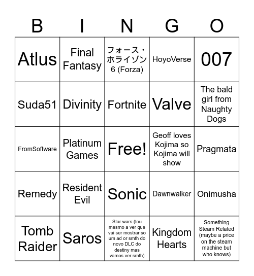 Diogo's Bingo of Misfortune Bingo Card