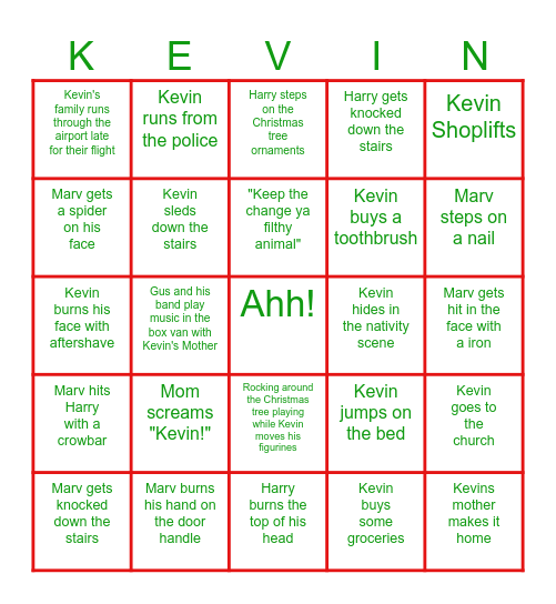 Home Alone Activity Bingo Card