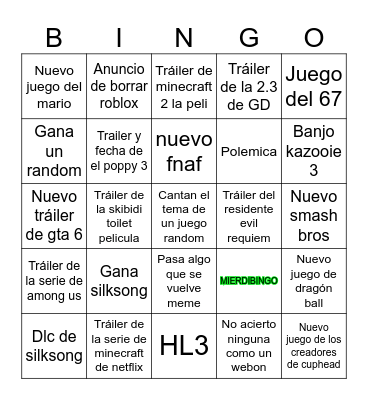 Mierdiawards Bingo Card
