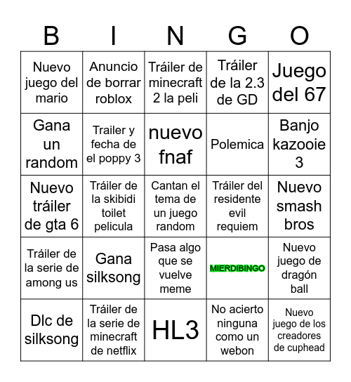 Mierdiawards Bingo Card