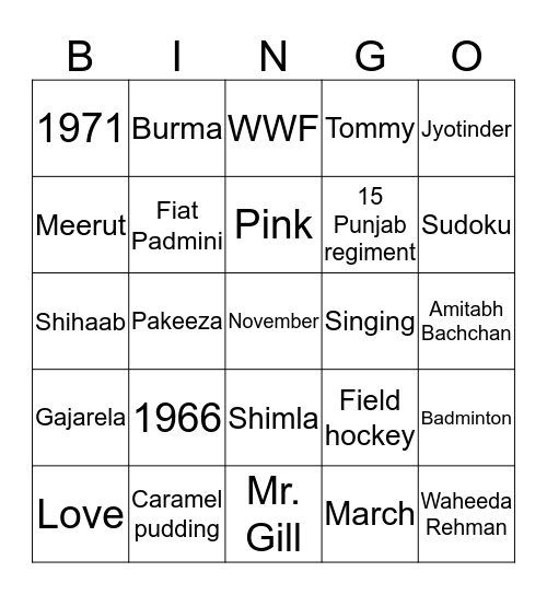 Just Married 50 Years Ago Bingo Card