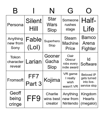 TGA 2025 Bingo Card