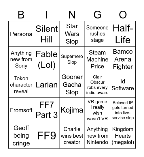 TGA 2025 Bingo Card