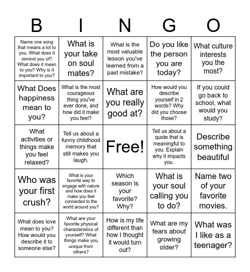 Mental Health Bingo Card