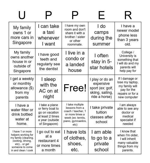 My Privileges Bingo Card
