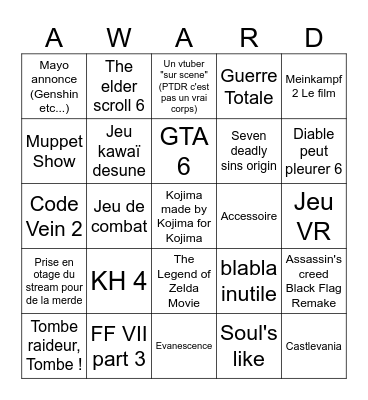 Des refs partout version Bingo Games Awards Bingo Card
