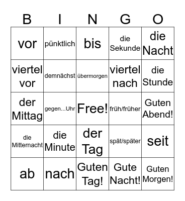 Time Vocab (auf Deutsch!) Bingo Card